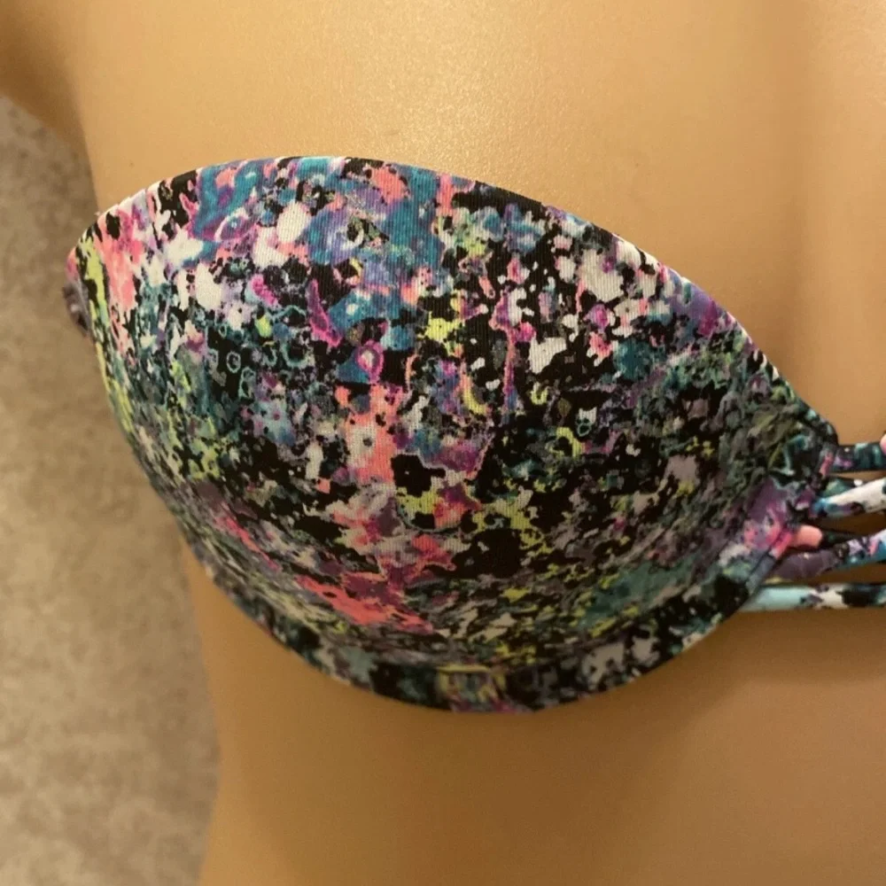 Victoria's Secret Multicolor Paint Splatter Bikini with Pink Bottom